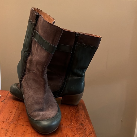 Pre-loved teal leather and grey suede Porto-fino boots - Picture 3 of 11